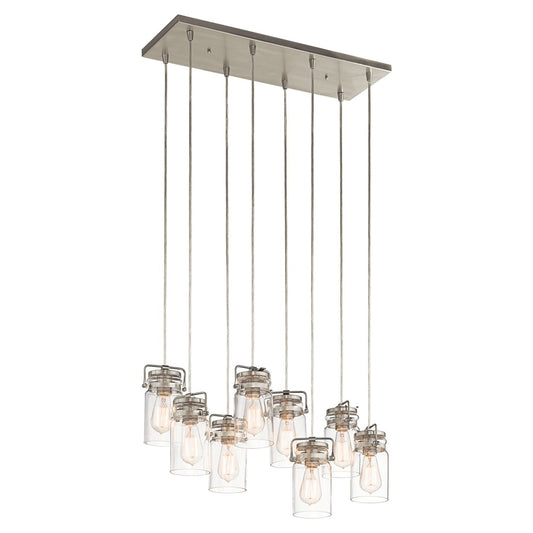 Kichler Brinley 8 -Light Brushed Nickel Traditional Clear glass Jar Medium Hanging Pendant light 1252659