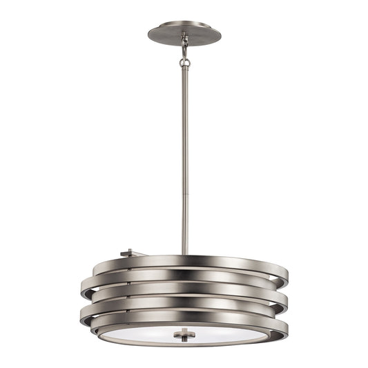 Kichler Roswell 3 -Light Brushed nickel Modern/contemporary Etched glass Geometric Medium Hanging Pendant light 1253237