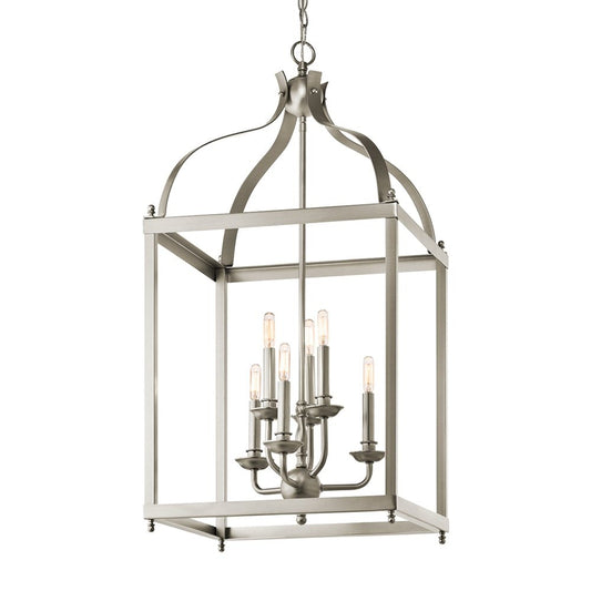 Kichler Larkin 6 -Light Brushed Nickel Transitional Lantern Medium Hanging Pendant light 1253180