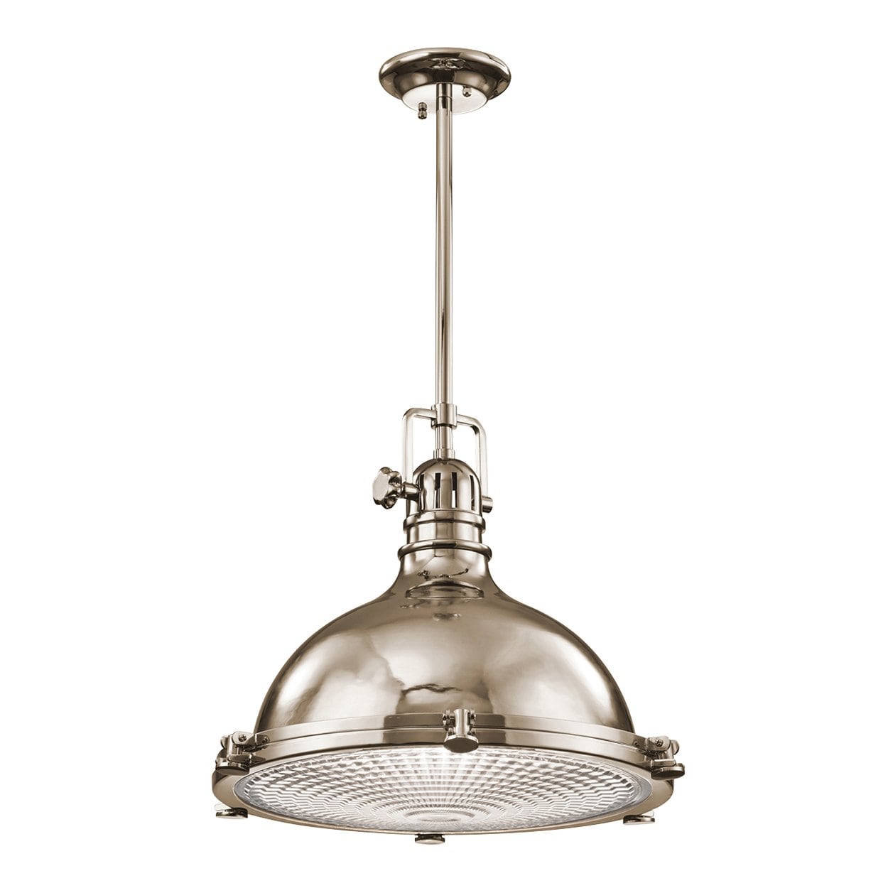 Kichler Hatteras Bay 1 -Light Polished Nickel Traditional Ribbed glass Lantern Medium Hanging Pendant light 1253084