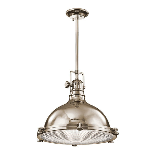 Kichler Hatteras Bay 1 -Light Polished Nickel Traditional Ribbed glass Lantern Medium Hanging Pendant light 1253084