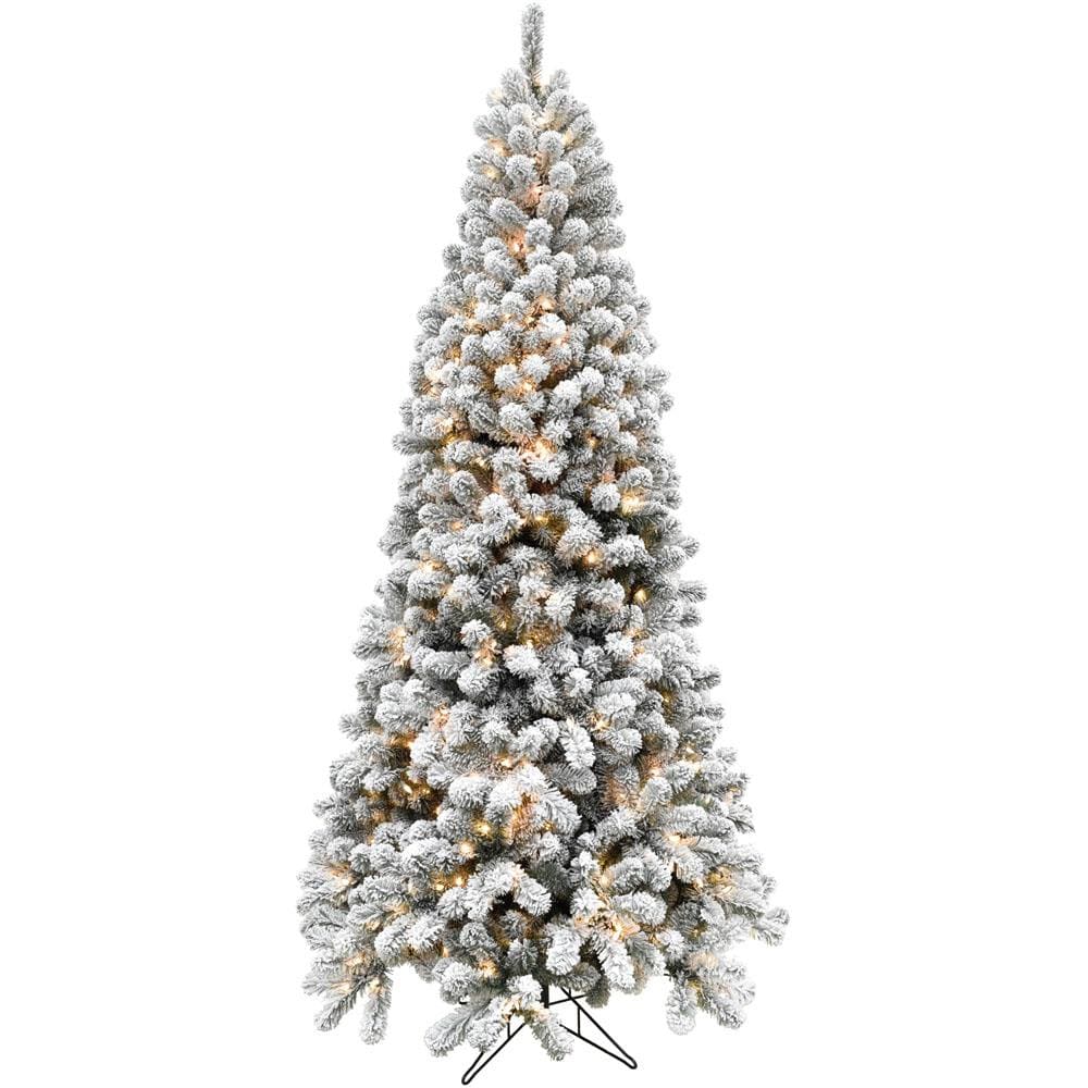 Fraser Hill Farm 7.5-ft Alaskan pine Pre-lit Flocked White Artificial Christmas Tree with Clear Incandescent Lights