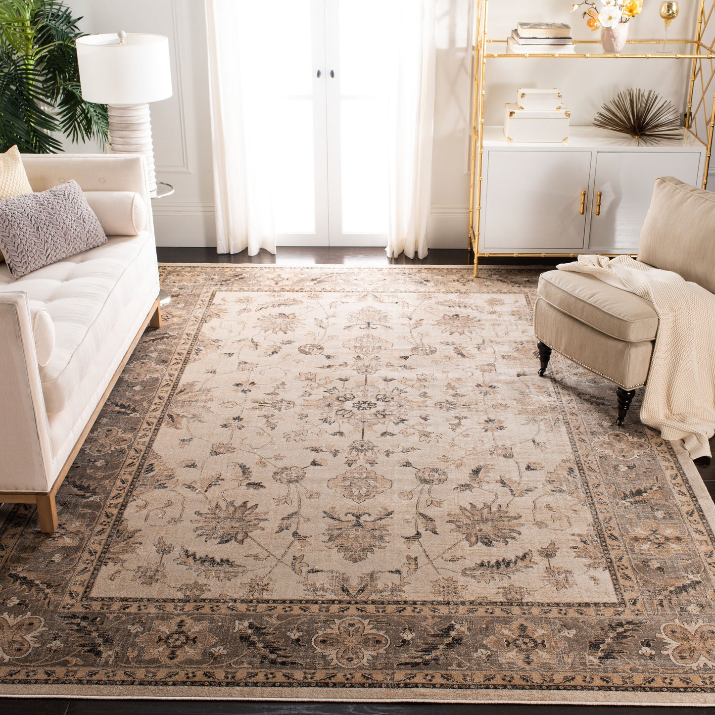 Safavieh Vintage Kashan 10 x 14 (ft) Loomed Stone/Mouse Rectangular Indoor Distressed/Overdyed Vintage Area rug