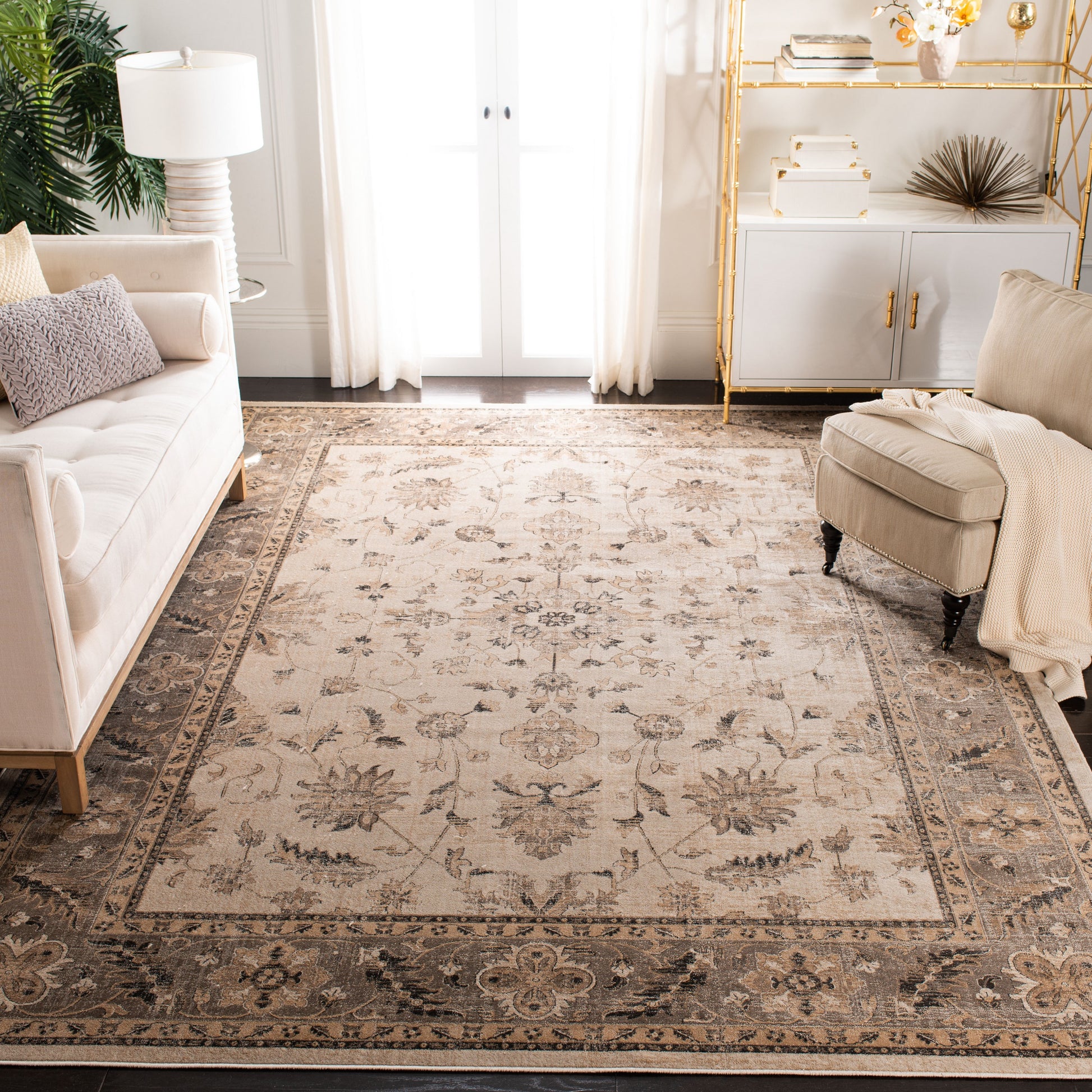 Safavieh Vintage Kashan 10 x 14 (ft) Loomed Stone/Mouse Rectangular Indoor Distressed/Overdyed Vintage Area rug