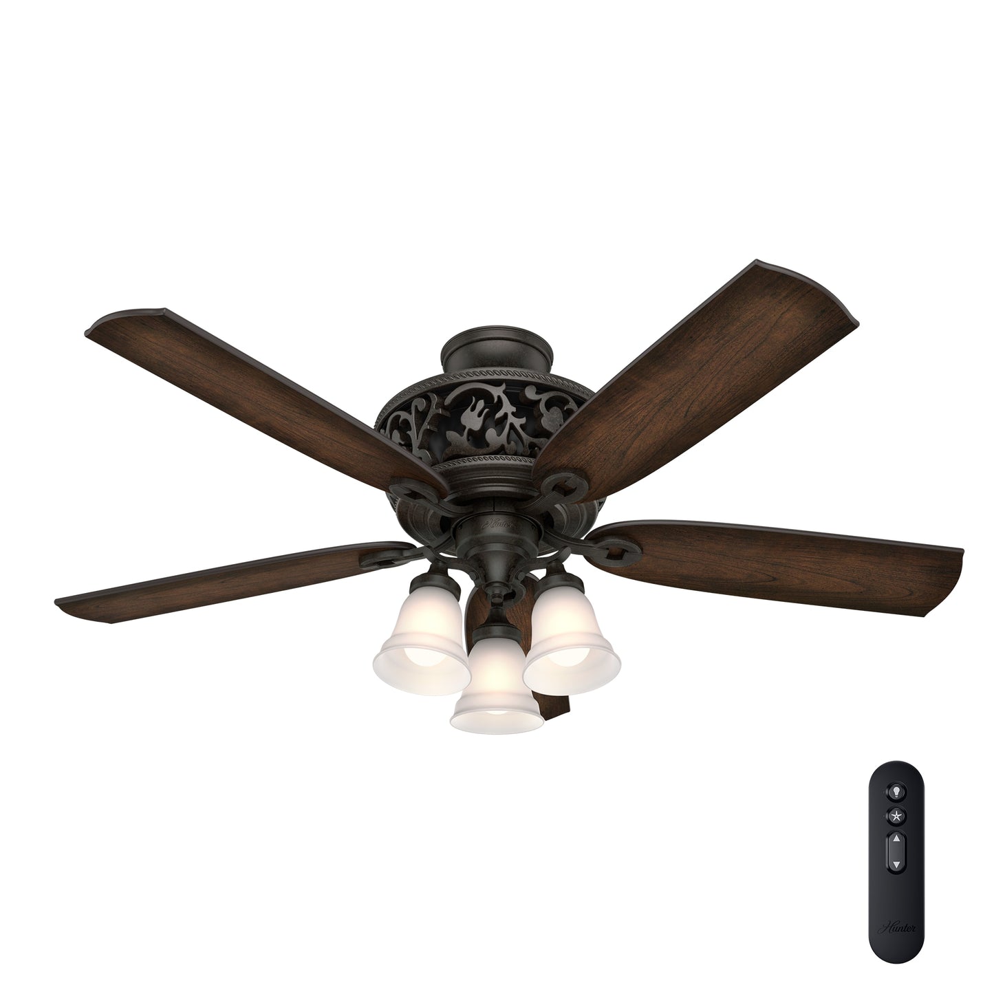 Hunter Promenade 54-in Brittany Bronze with Burnished Cherry/Cherry Blades Ceiling Fan With Light - Remote Included ( 5 -Blade ) 1352749
