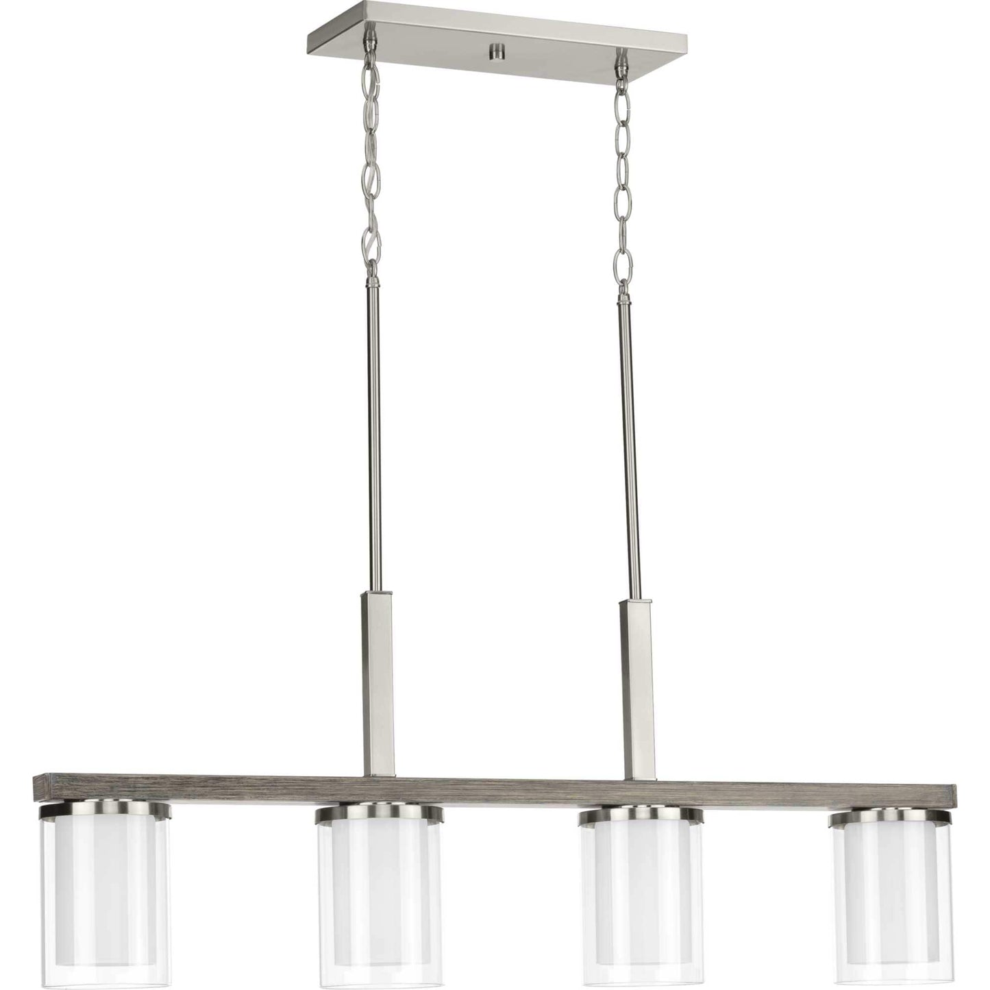 Progress Lighting Mast 4 -Light Brushed Nickel Farmhouse Etched glass Linear Large Hanging Kitchen island light 1474675