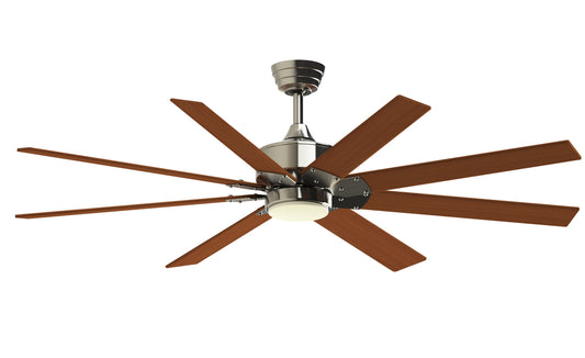 Fanimation Levon Custom 64-in Brushed Nickel with Cherry Blades Color-changing Integrated LED Indoor/Outdoor Smart Ceiling Fan with Light and Remote (8-Blade) FPD7912BBN-64CY-LK