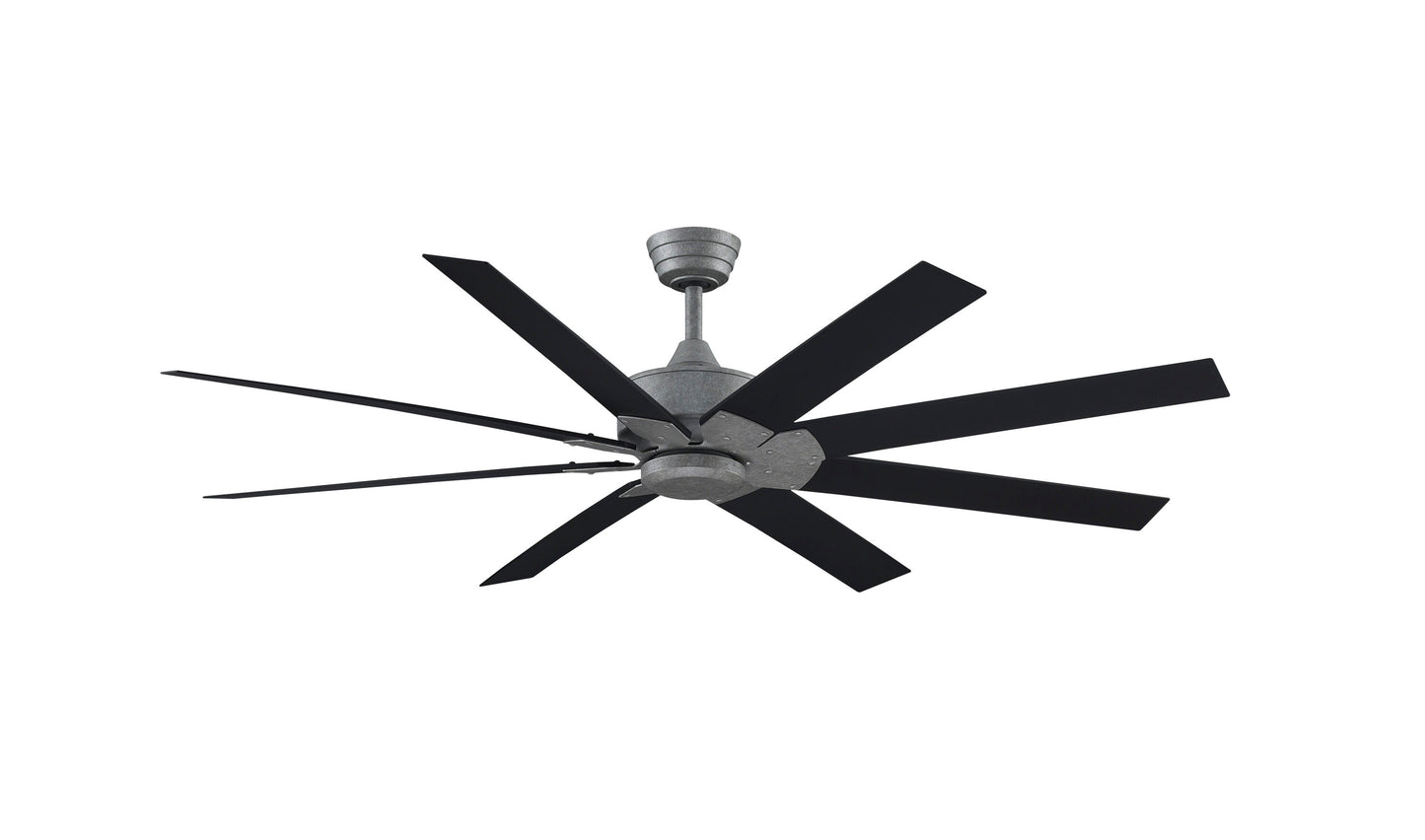 Fanimation Levon Custom 64-in Galvanized with Black Blades Indoor/Outdoor Smart Ceiling Fan Light Kit Compatible and Remote (8-Blade) FPD7912BGZ-64BL