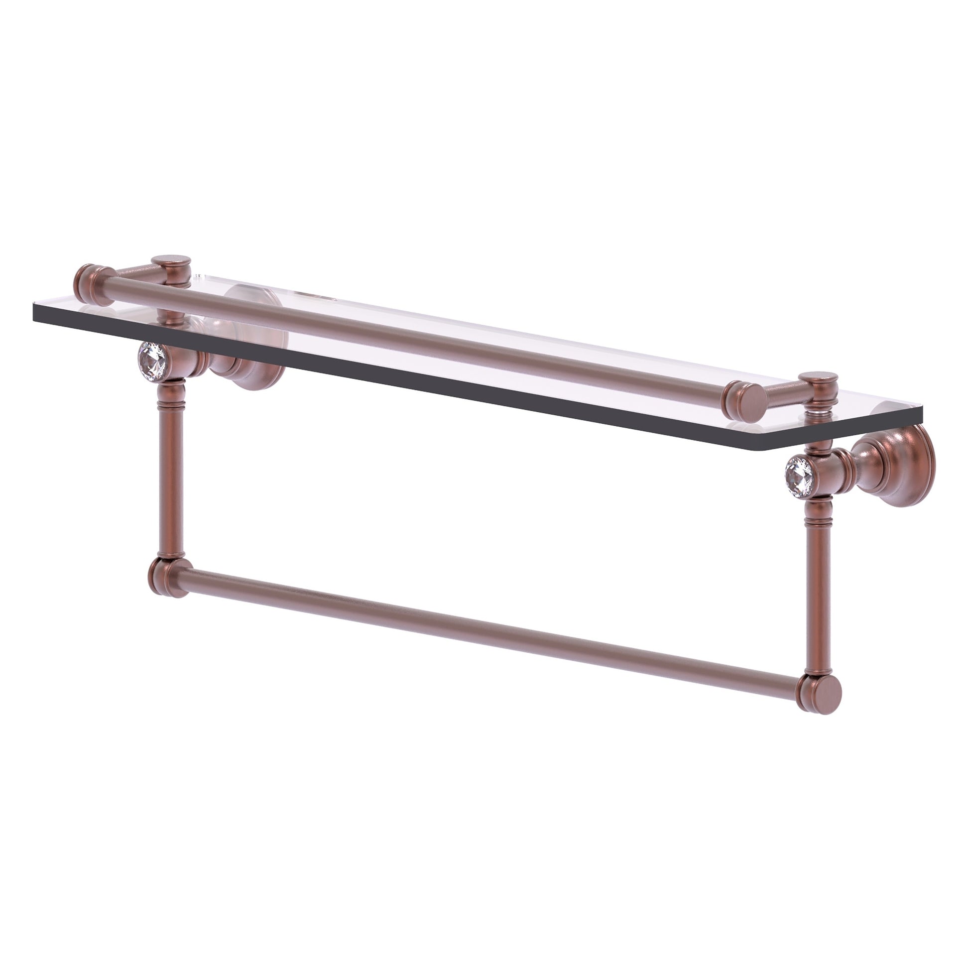 Allied Brass Carolina Crystal Antique Copper 1-Tier Wall Mount Bathroom Shelf (22-in x 7.4-in x 5-in)