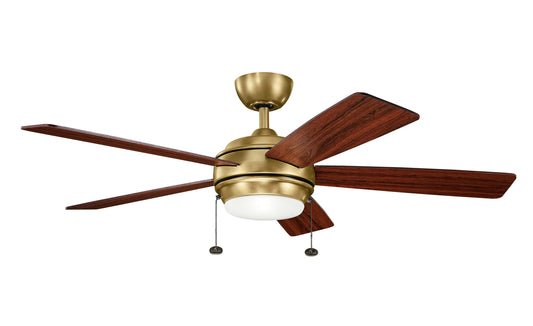 Kichler Starkk 52-in Integrated LED Natural Brass with Dark Cherry/Medium Cherry Blades Ceiling Fan With Light ( 5 -Blade ) 1694960