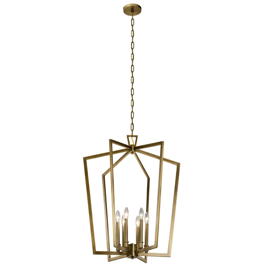 Kichler Abbotswell 6 -Light Natural Brass Traditional Lantern Large Hanging Pendant light 1958939