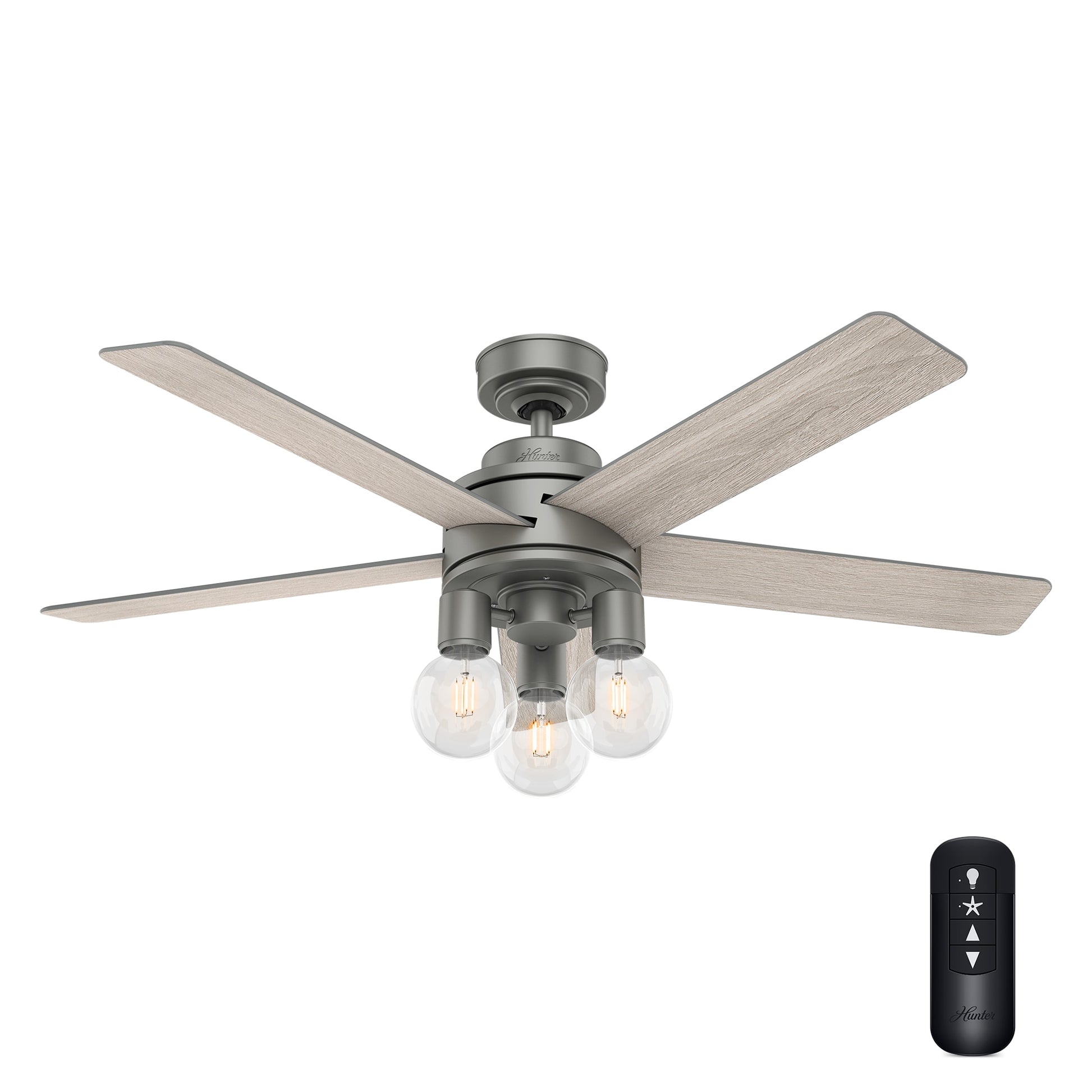 Hunter Hardwick 52-in Matte Silver with Light Gray Oak Blades Ceiling Fan With Light - Remote Included ( 5 -Blade ) 2366507