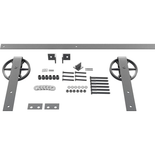 Goldberg Brothers 48-in Flint Gray Indoor Wagon Wheel Single & Double Barn Door Hardware Kit GB600144HWFG