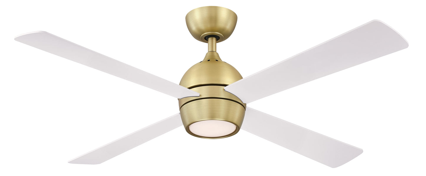 Fanimation Kwad 52-in Integrated LED Brushed Satin Brass with Matte White Blades Ceiling Fan With Light - Remote Included ( 4 -Blade ) 2411281