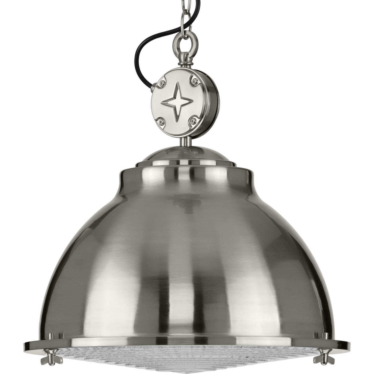 Progress Lighting Medal Brushed Nickel Coastal Clear glass Dome Medium Hanging Pendant light 2467519