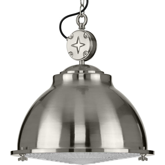 Progress Lighting Medal Brushed Nickel Coastal Clear glass Dome Medium Hanging Pendant light 2467519
