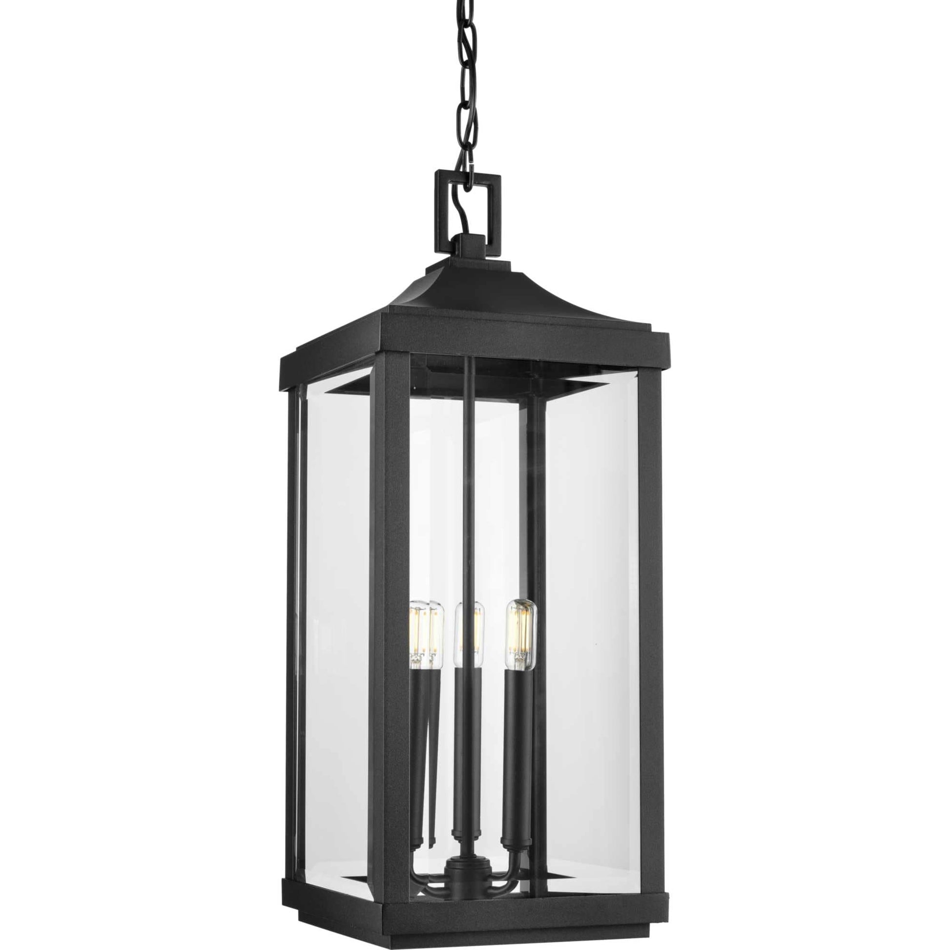 Progress Lighting Gibbes Street 3 -Light Textured Black Traditional Clear glass Lantern Small Indoor/Outdoor Hanging Pendant light 2467621