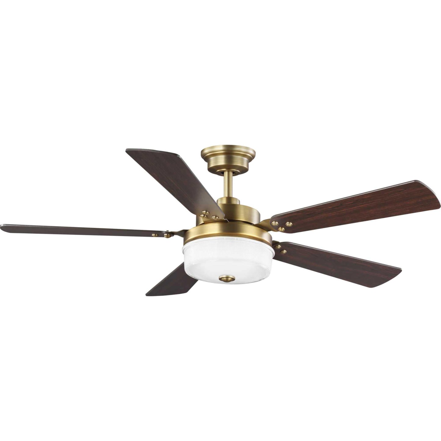 Progress Lighting Tempt 52-in Integrated LED Vintage Brass with Chestnut/Dark Cherry Blades Ceiling Fan With Light - Remote Included ( 5 -Blade ) 2467281