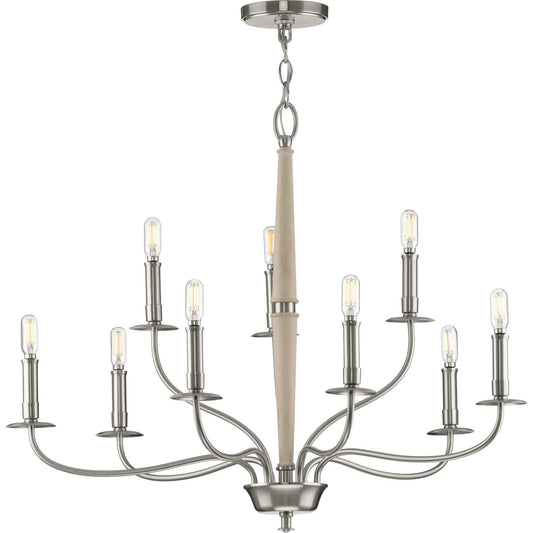 Progress Lighting Durrell 9 -Light Brushed Nickel Coastal For Use in Bedrooms, Dining Rooms, Foyers, Kitchens, Living Rooms Chandelier 2467466
