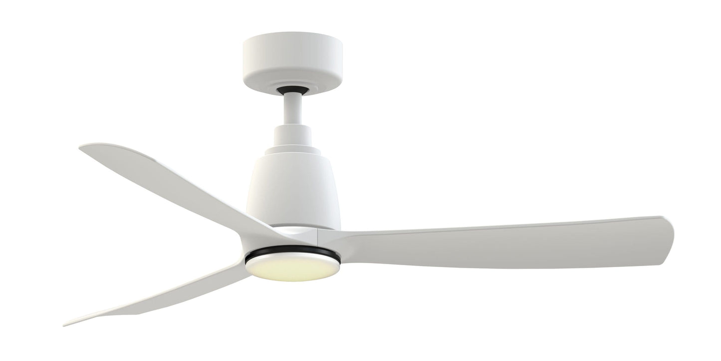 Fanimation Kute 44-in Matte White/Black with Matte White Blades Color-changing Integrated LED Indoor/Outdoor Smart Propeller Ceiling Fan with Light and Remote (3-Blade) FPD8547MW-LKBL