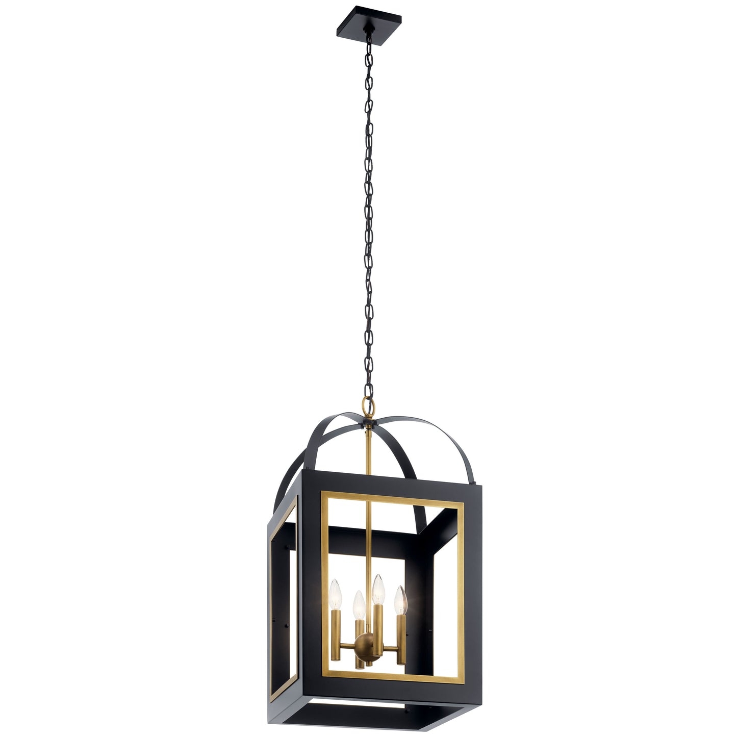 Kichler Vath 4 -Light Black w/Natural Brass Industrial Lantern Large Hanging Pendant light 2489796