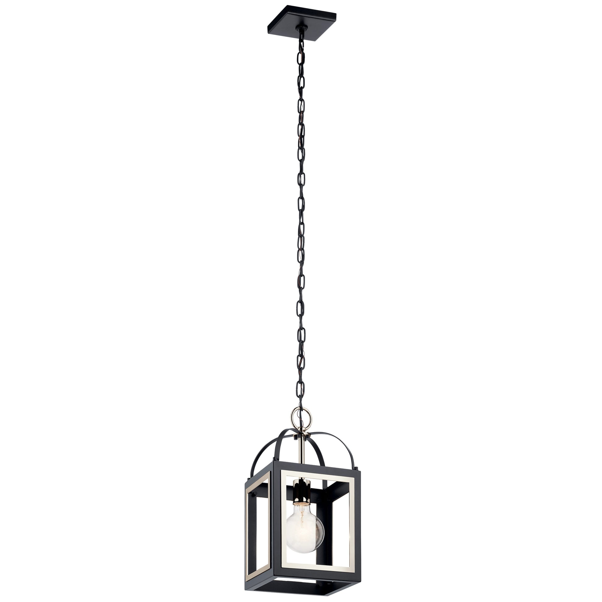 Kichler Vath 1 -Light Black w/Polished Nickel Industrial Lantern Medium Hanging Pendant light 2548611