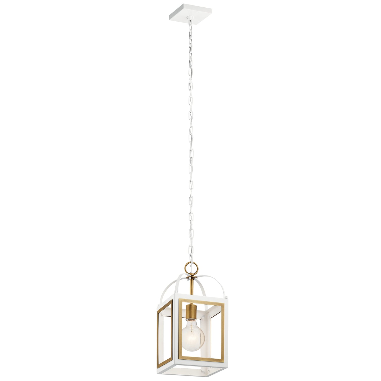 Kichler Vath 1 -Light White w/Natural Brass Industrial Lantern Medium Hanging Pendant light 2548612
