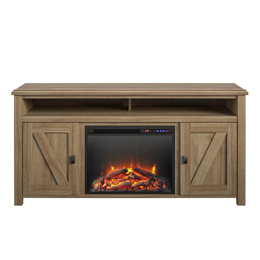 Ameriwood Home 59.62-in W Natural TV Stand with Fan-forced Electric Fireplace 1795296COM