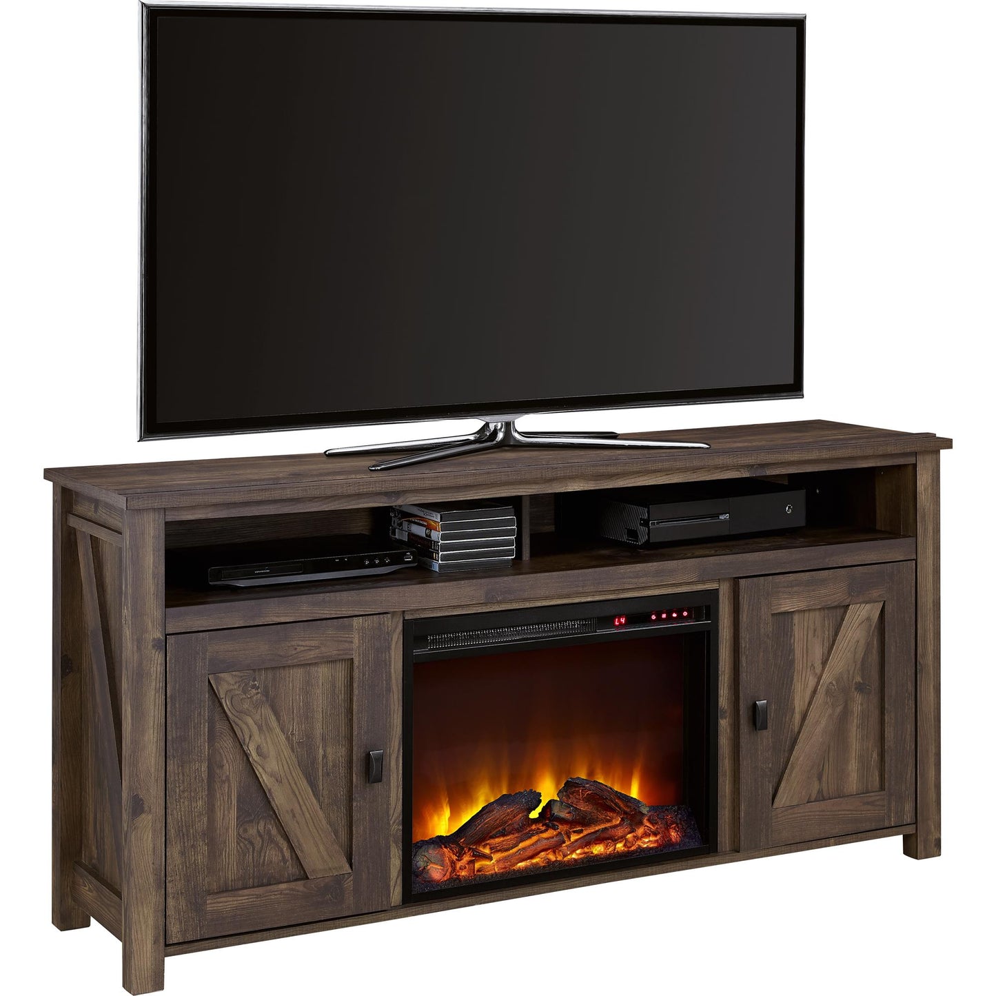 Ameriwood Home 59.61-in W Rustic TV Stand with Fan-forced Electric Fireplace 1795096COM