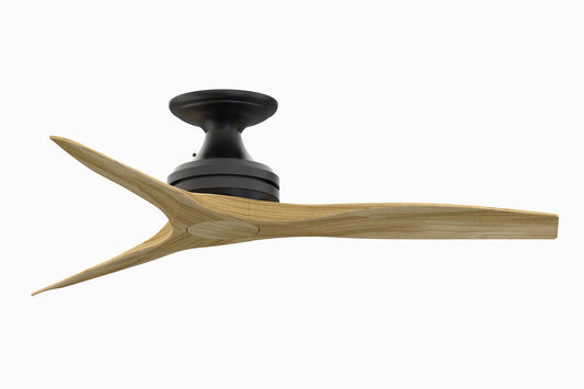 Fanimation Spitfire 48-in Outdoor Flush Mount Black with Natural Blades Propeller Ceiling Fan Light Kit Compatible - Remote Included ( 3 -Blade ) 3073160