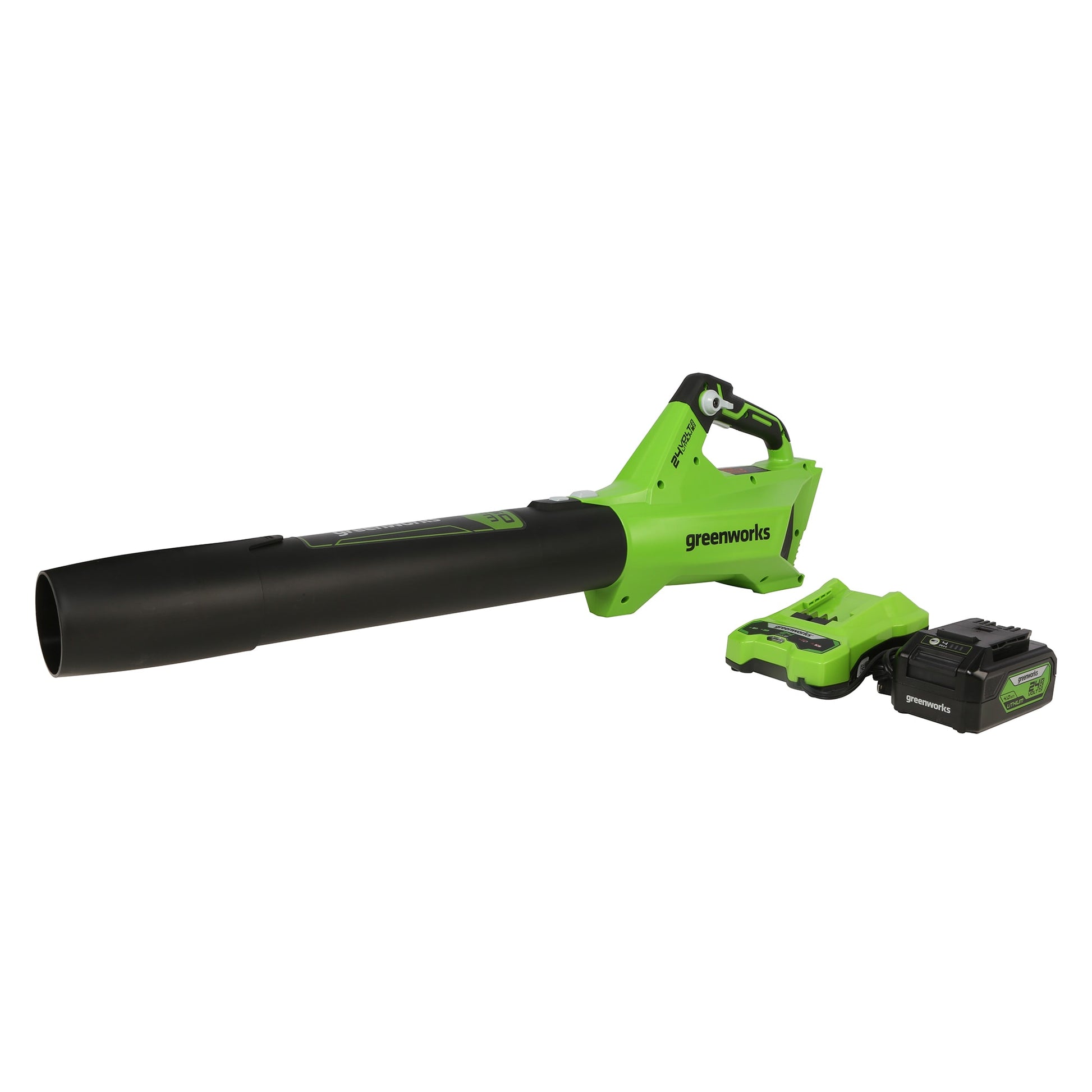 Greenworks 24-volt 450-CFM 110-MPH Battery Handheld Leaf Blower 4 Ah (Battery and Charger Included) BL24L410
