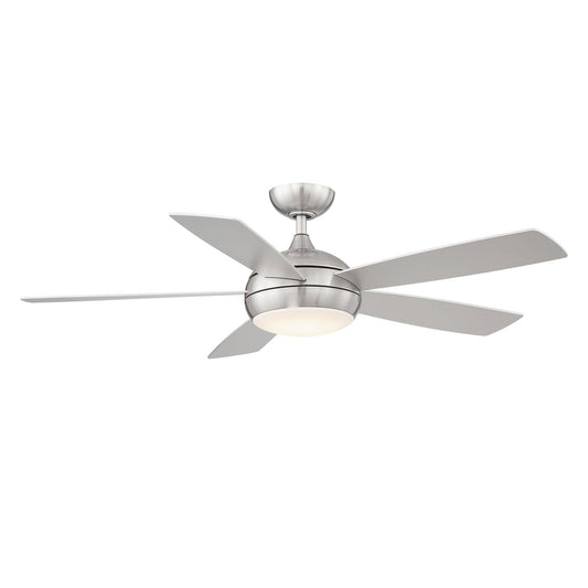 WAC Lighting Odyssey 52-in Brushed Nickel Integrated LED Indoor/Outdoor Smart Ceiling Fan with Light and Remote (5-Blade) F-005L-BN
