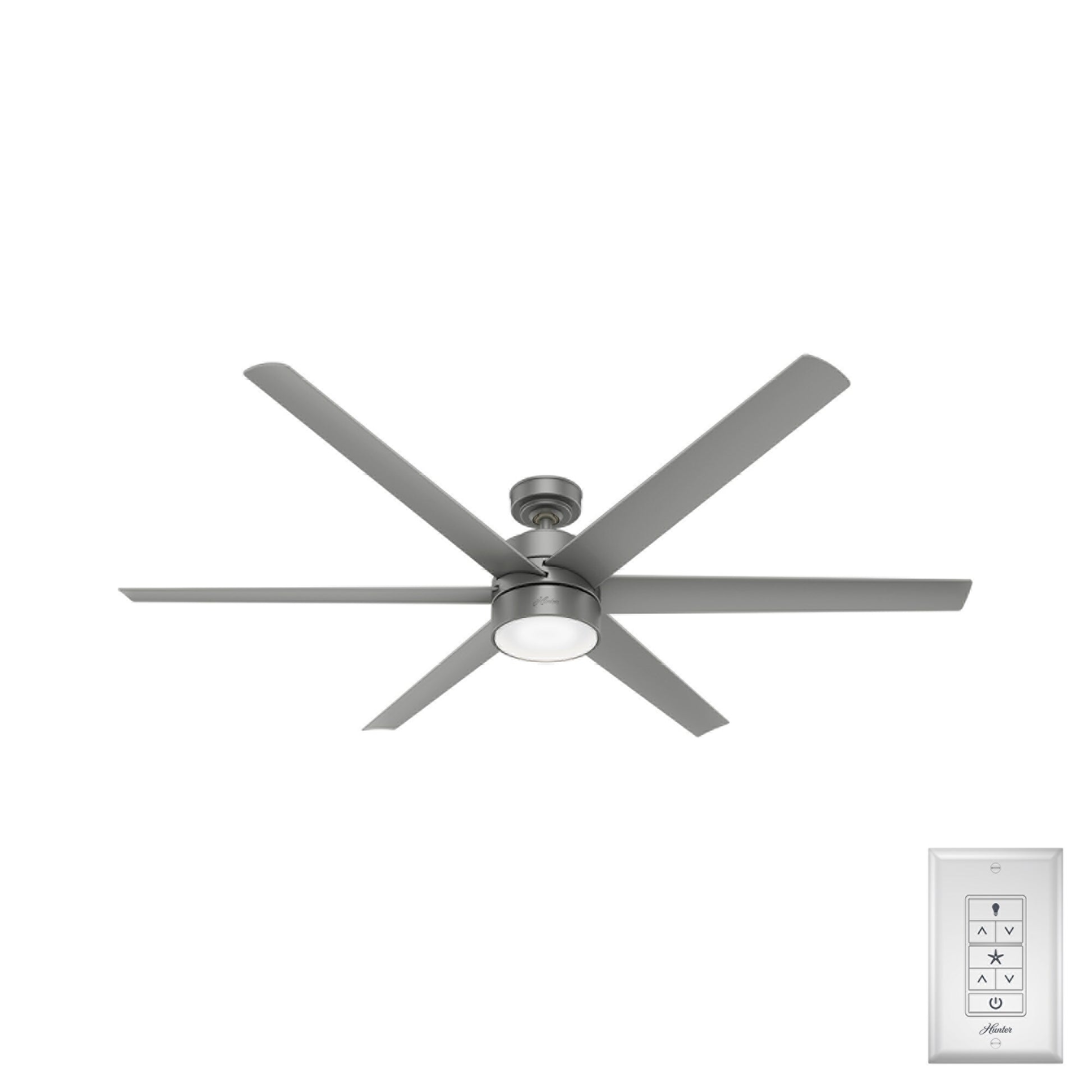 Hunter Solaria ENERGY STAR 72-in Integrated LED Outdoor Matte Silver with Matte Silver Blades Ceiling Fan With Light ( 6 -Blade ) 2988697