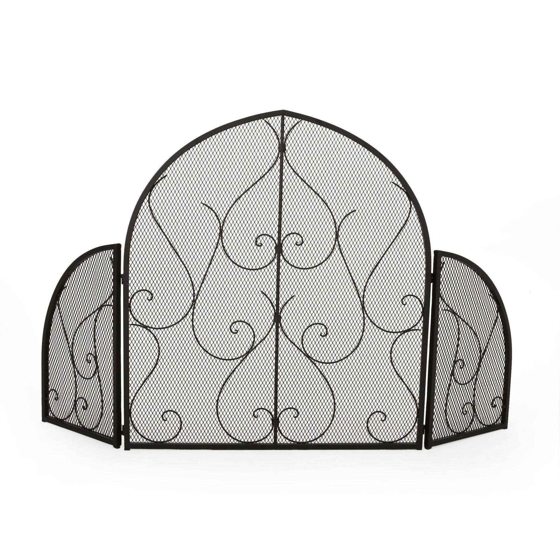 Home Decor 32.75-in Matte Black Iron 3-Panel Arched Fireplace Screen 312140