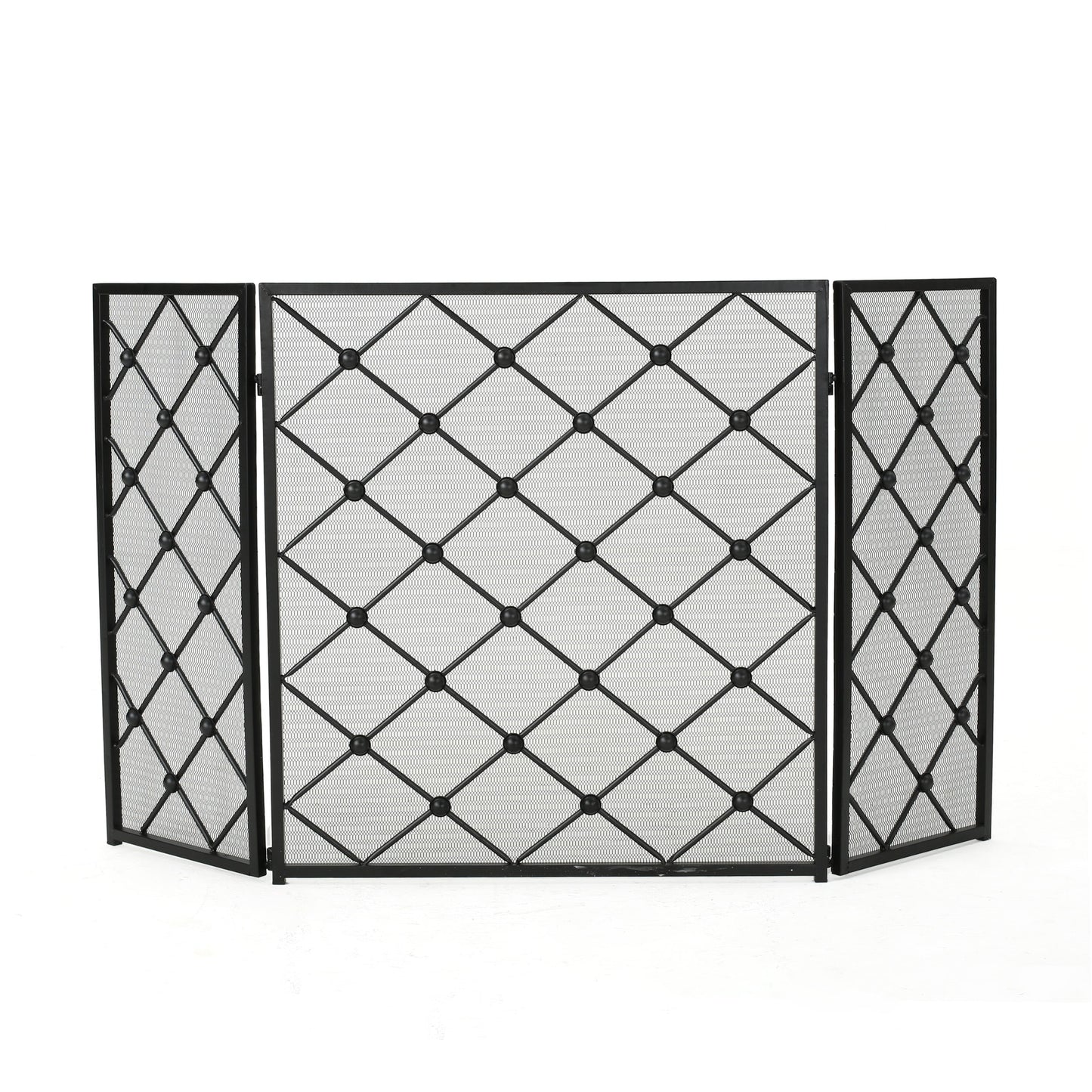 Best Selling Home Decor 53.5-in Black Iron 3-Panel Diamond Fireplace Screen 301552