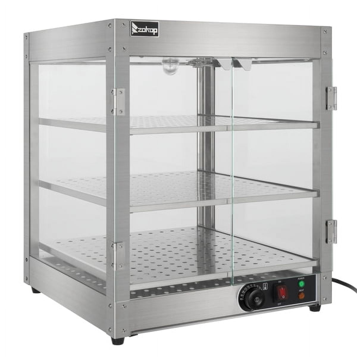 3-Tier Commercial Food Warmer with Adjustable Thermostat 86-185°F, Stainless Steel Heated Display Case, 25W Light, 20x20x24" for Pizza/Burgers/Restaurants