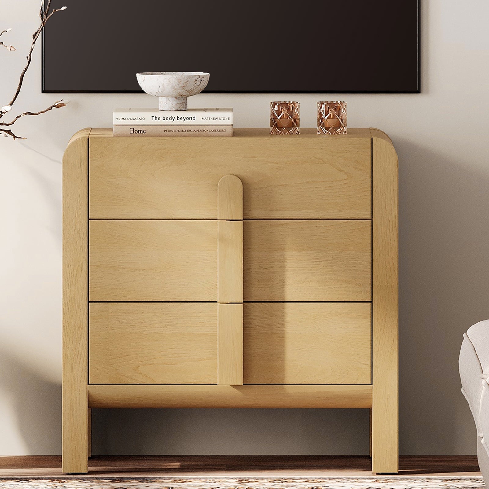 31.5 Inches Curved Dresser TV Stand, Mid Century Modern Entertainment Center, Wooden TV Console with Storage for Living Room,Bedroom