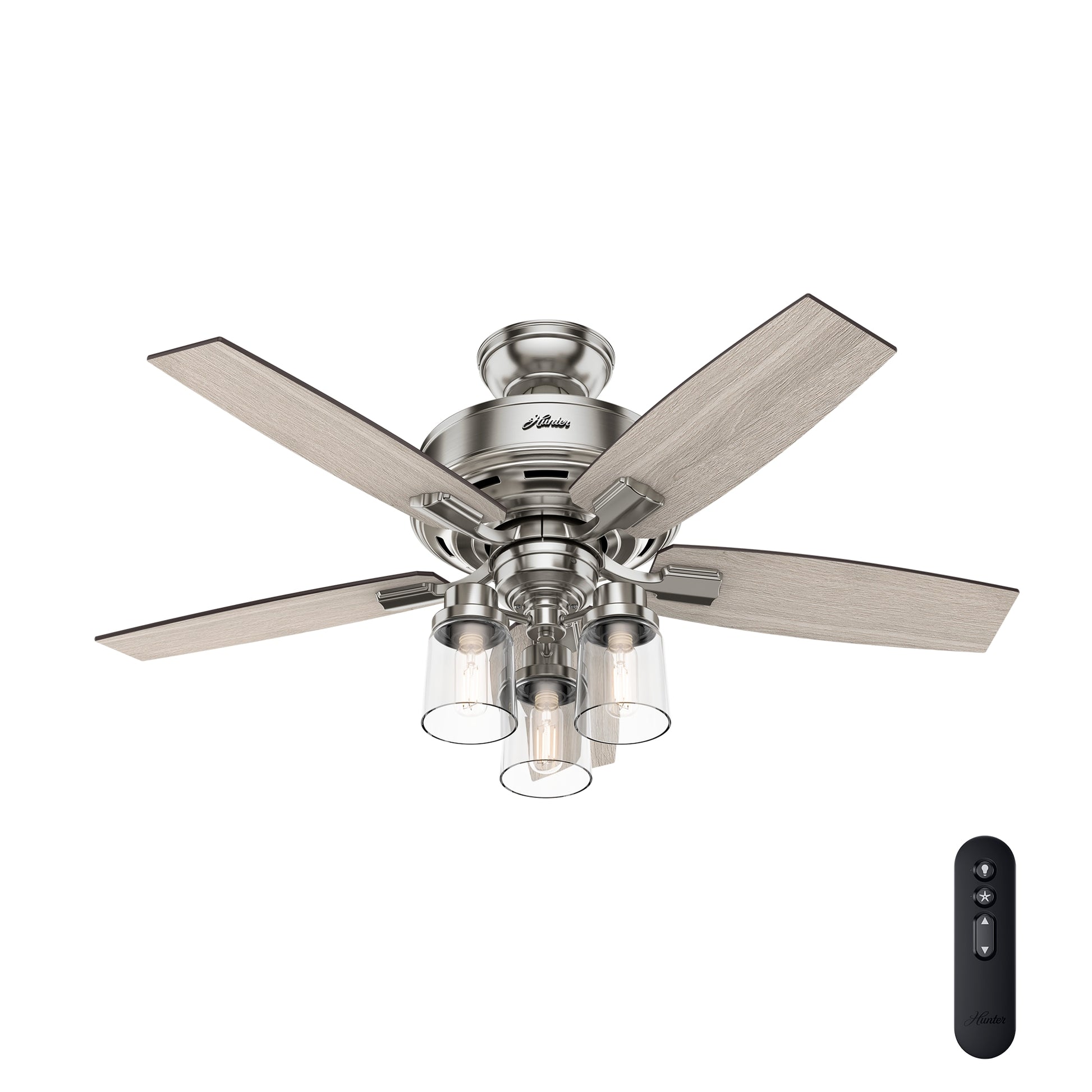 Hunter Bennett 44-in Brushed Nickel with Grey Walnut Blades Ceiling Fan With Light - Remote Included ( 5 -Blade ) 2988650
