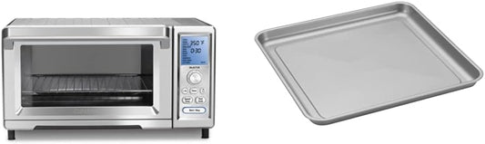 Cuisinart TOB-260N1 Chef's Convection Toaster Oven, 20.87"(L) x 16.93"(W) x 11.42"(H), Stainless Steel & AMB-TOBCS Toaster Oven Baking Pan, Silver, 11.2 (l) x 10.7 (w) x 0.8 (h) inches