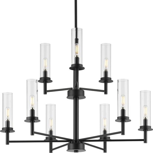 Progress Lighting Kellwyn 9 -Light Matte Black Traditional For Use in Bedrooms, Dining Rooms, Foyers, Kitchens, Living Rooms Chandelier 3725379