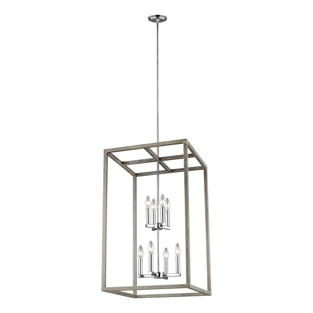 Generation Lighting Moffet Street 8 -Light Washed Pine Transitional Tiered Large Hanging Pendant light