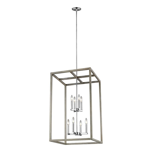 Generation Lighting Moffet Street 8 -Light Washed Pine Transitional Tiered Large Hanging Pendant light