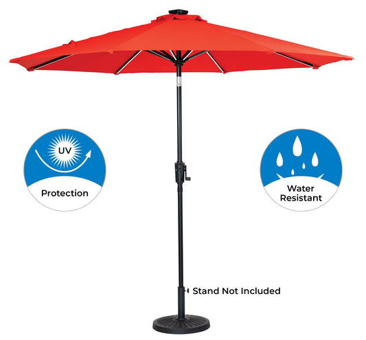 Sun-Ray 9-ft Aluminum Red Market Patio Umbrella with Lights