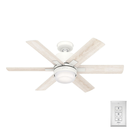 Hunter Radeon SIMPLEconnect 44-in Smart Matte White with Bleached Alder Blades Ceiling Fan With Light ( 6 -Blade ) 3848198