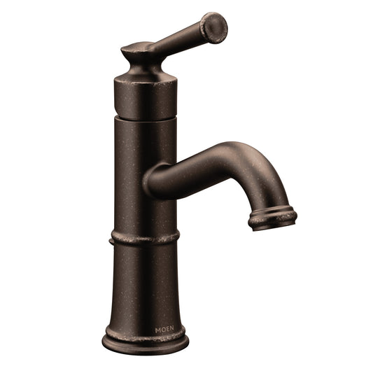 Moen Belfield Oil Rubbed Bronze Single hole 1-handle WaterSense Low-arc Commercial/Residential Handle Bathroom Sink Faucet with Drain with Deck Plate