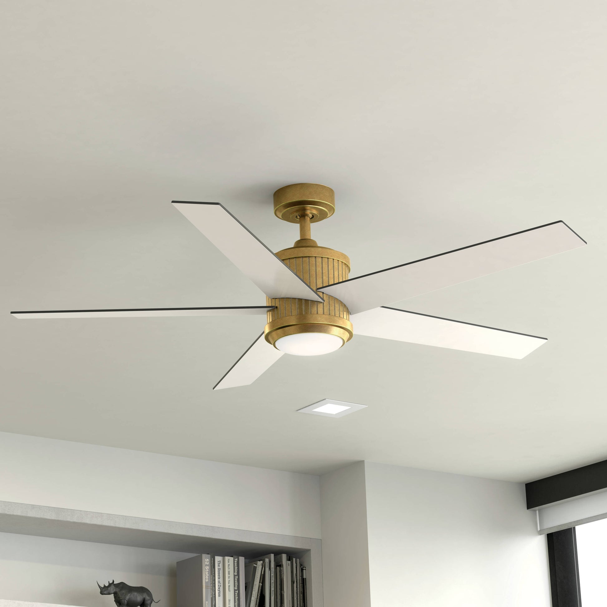 Kichler Brahm 56-in Integrated LED Natural Brass with Walnut/White Blades Ceiling Fan With Light - Remote Included ( 5 -Blade ) 4355702