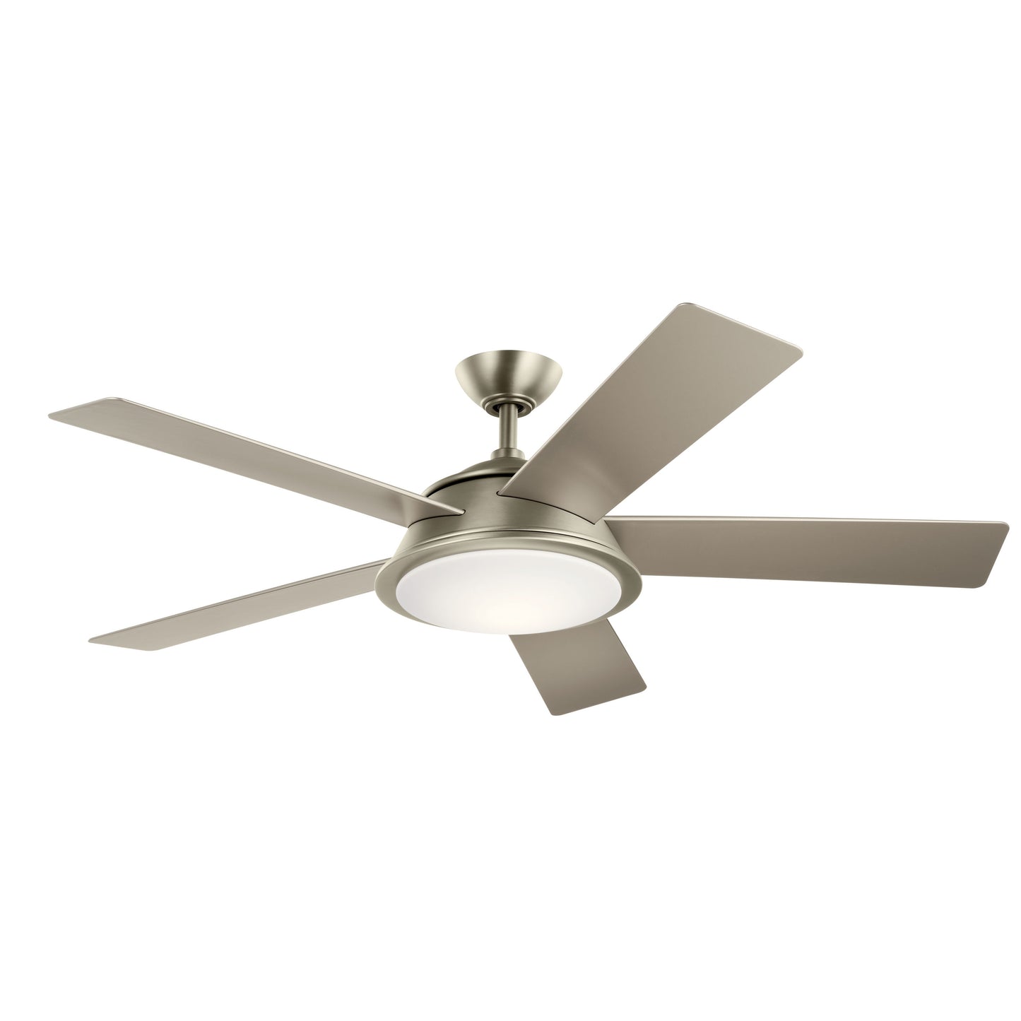 Kichler Verdi 56-in Brushed Nickel with Silver/Driftwood Blades Integrated LED Fixture Indoor Downrod mount Standard Ceiling Fan With Light and Remote ( 5 -Blade) 4355705