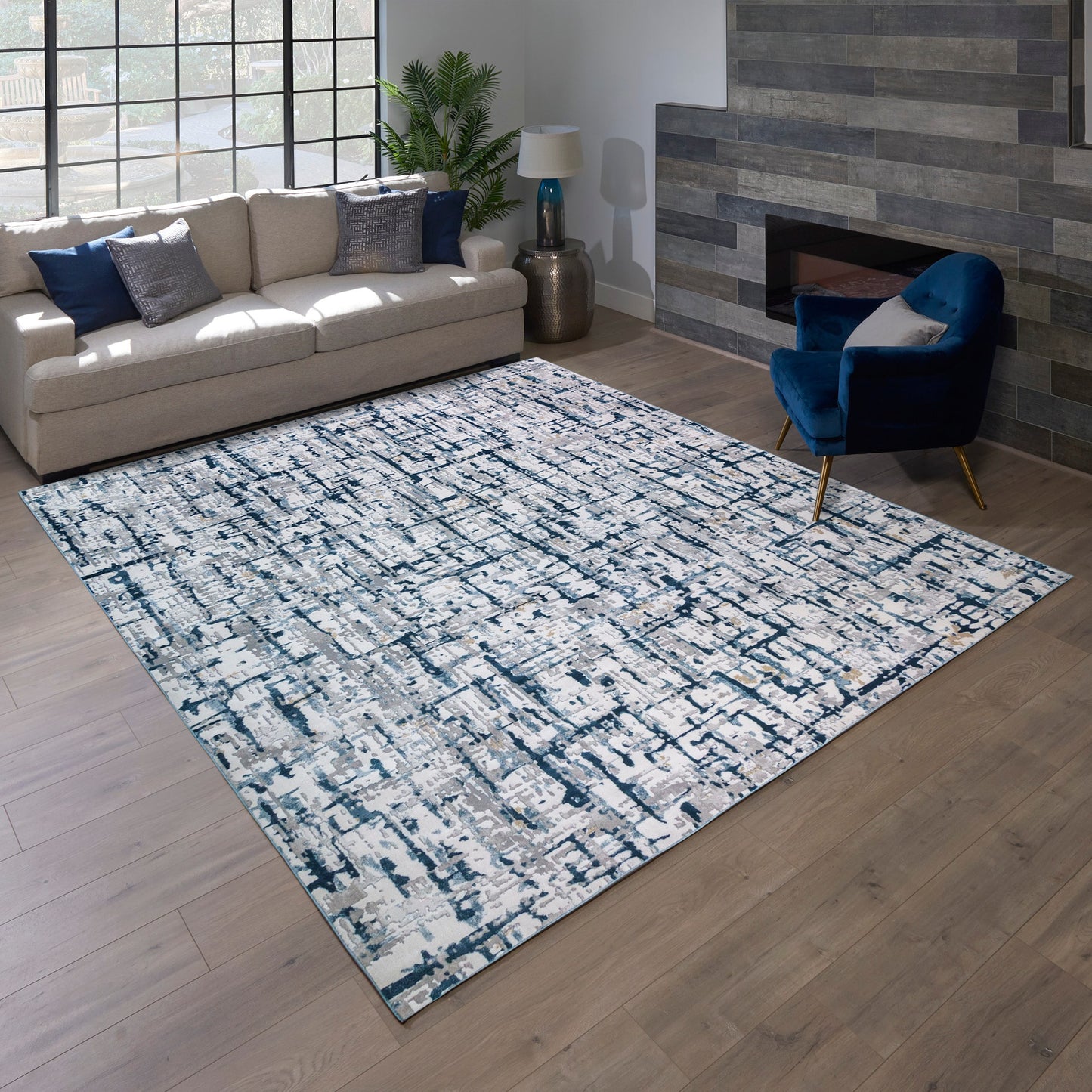 GERTMENIAN Quattro Lhasa 9 x 12 (ft) Loomed Blue Rectangular Indoor Abstract Pet Friendly Area rug