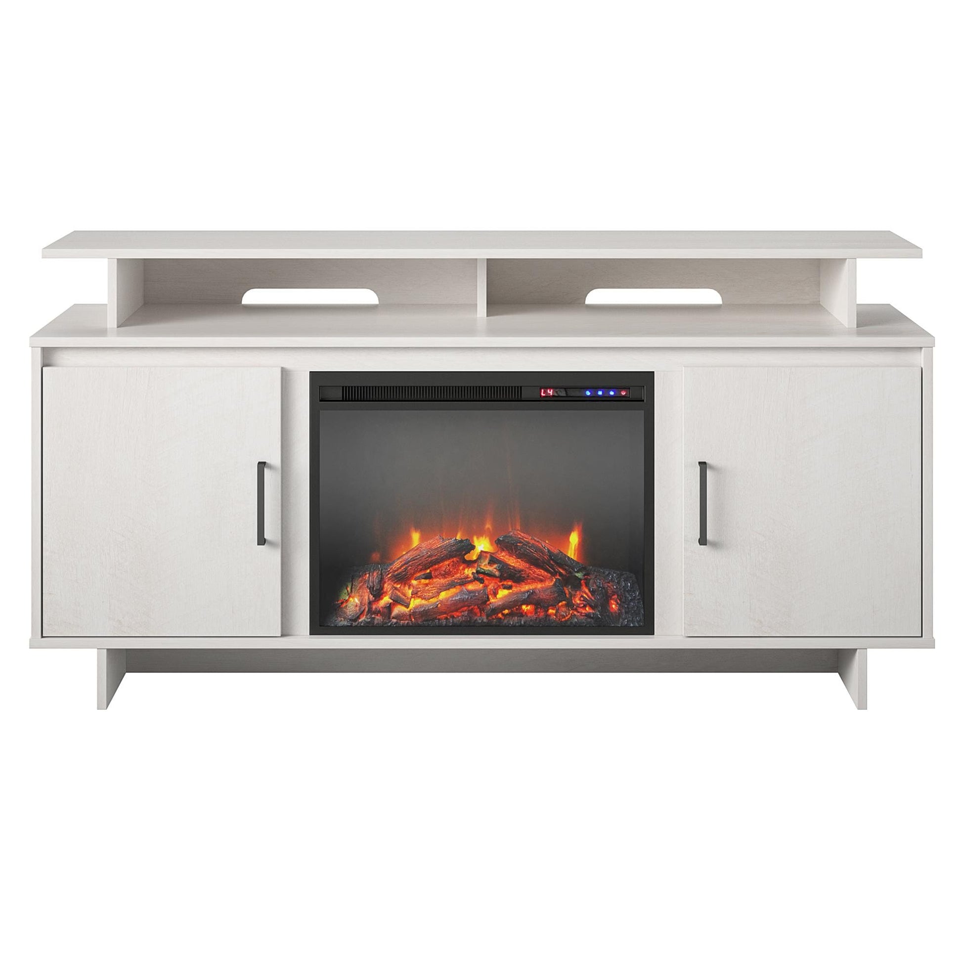 Ameriwood Home 59.61-in W Ivory Oak TV Stand with Fan-forced Electric Fireplace 6762341COM