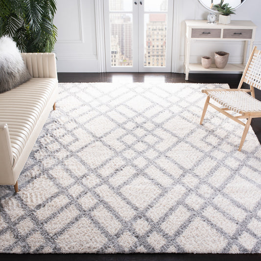 Safavieh Berber Chevrons Shag 10 x 14 (ft) Loomed Cream/Gray Rectangular Indoor Geometric Mid-Century Modern Area rug